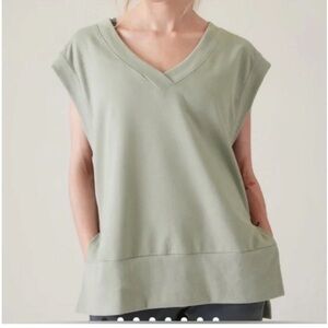 Athleta Retroterry V-Neck Sweatshirt Size large Sleeveless Fern Green